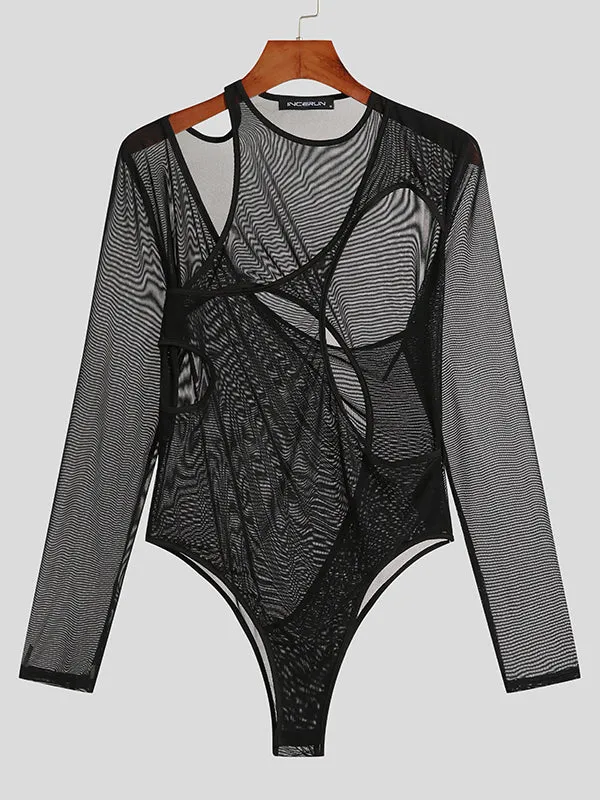 Mens Irregular Mesh Long-sleeved Triangle Bodysuit SKUI69689 sold by Incerunmen product image thumbnail 2