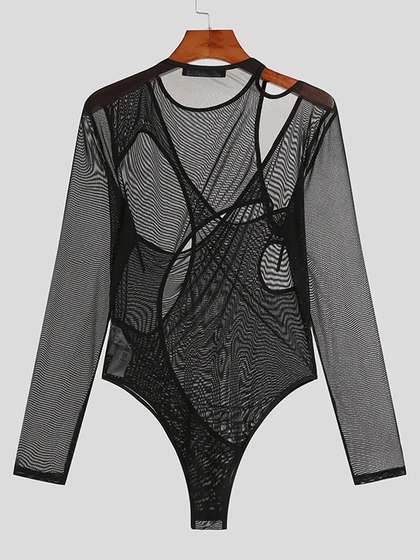 Mens Irregular Mesh Long-sleeved Triangle Bodysuit SKUI69689 sold by Incerunmen product image thumbnail 3