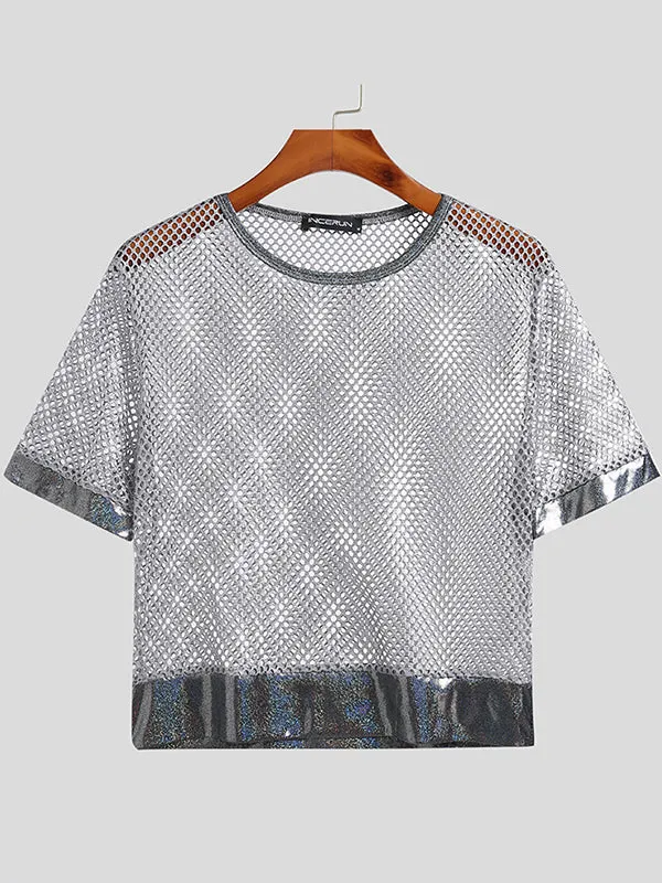 Mens Round Neck Mesh Short Sleeve T-Shirts SKUI30745 sold by Incerunmen product image thumbnail 3