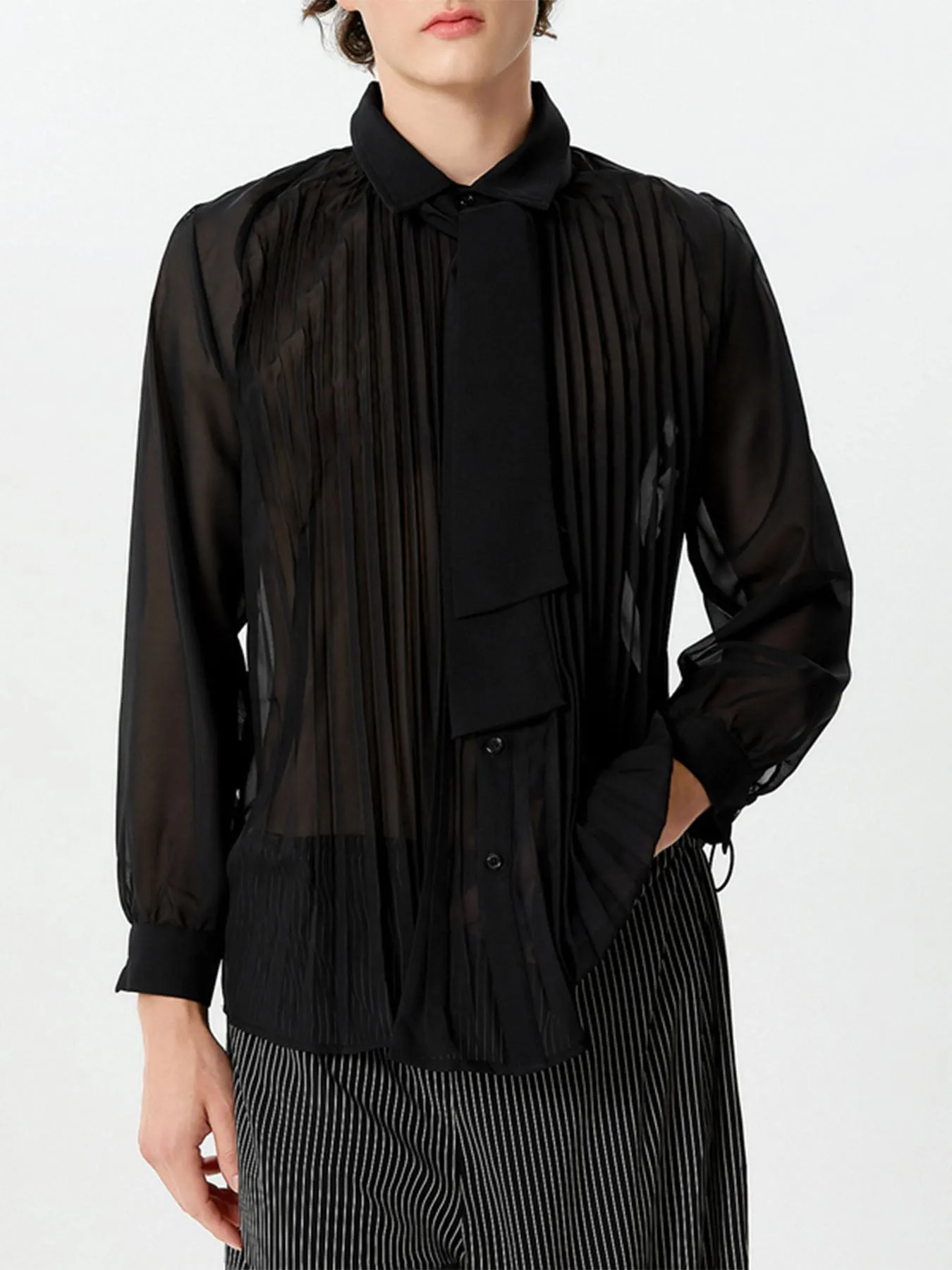 INCERUN Mens Casual Tie See-through Pleated Shirts SKUI12973 sold by Incerunmen product image thumbnail 2