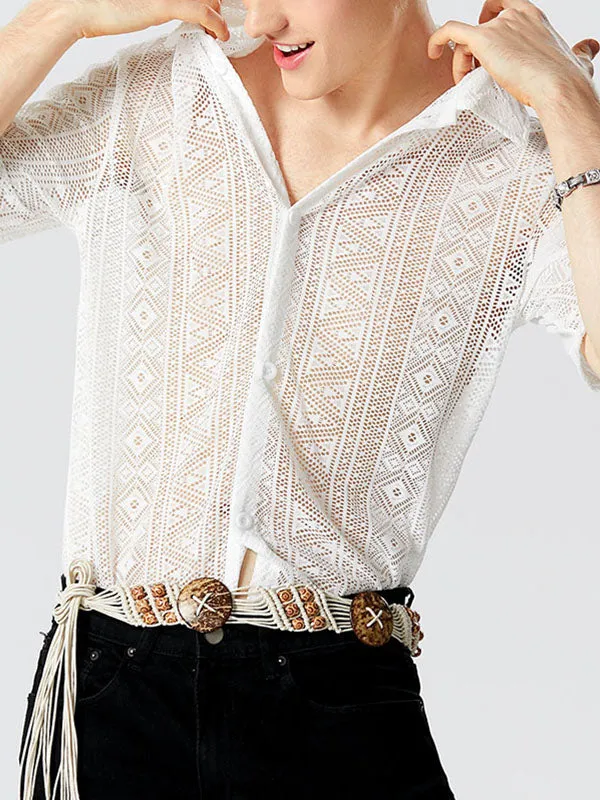Men's Sexy Hollow Lace Loose Shirts SKUH98947 sold by Incerunmen product image thumbnail 4