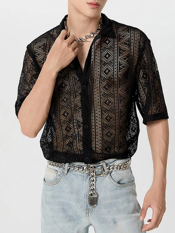 Men's Sexy Hollow Lace Loose Shirts SKUH98947 sold by Incerunmen