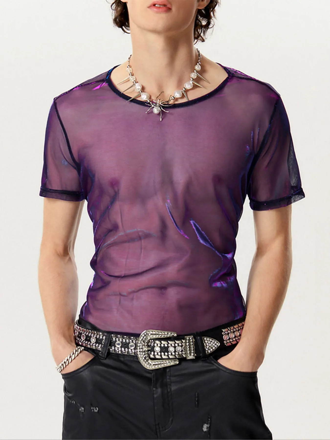 Mens See-through Two-tone Short Sleeved T-Shirts SKUI08937 sold by Incerunmen