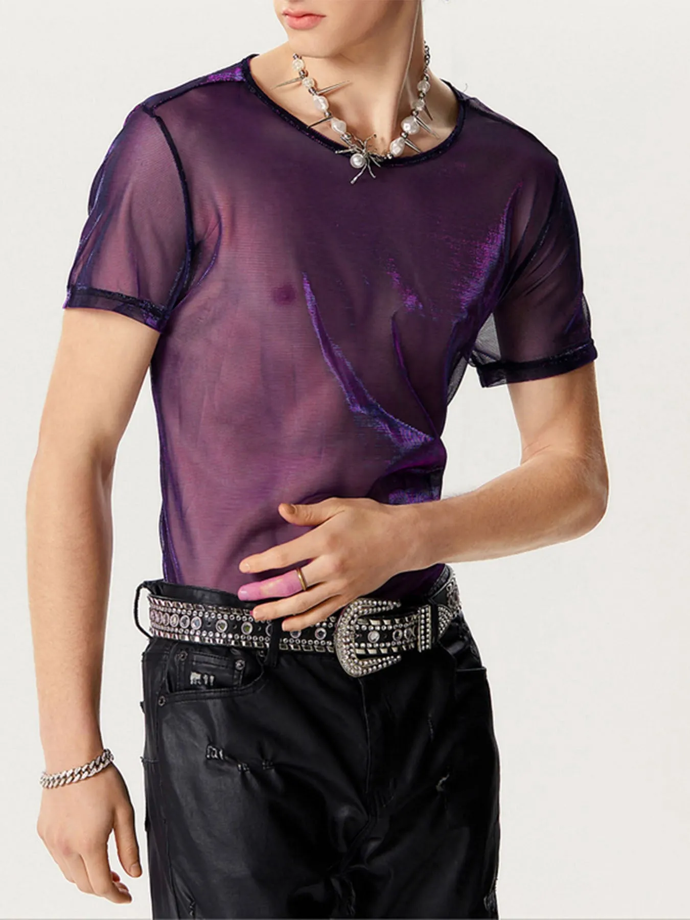 Mens See-through Two-tone Short Sleeved T-Shirts SKUI08937 sold by Incerunmen product image thumbnail 2