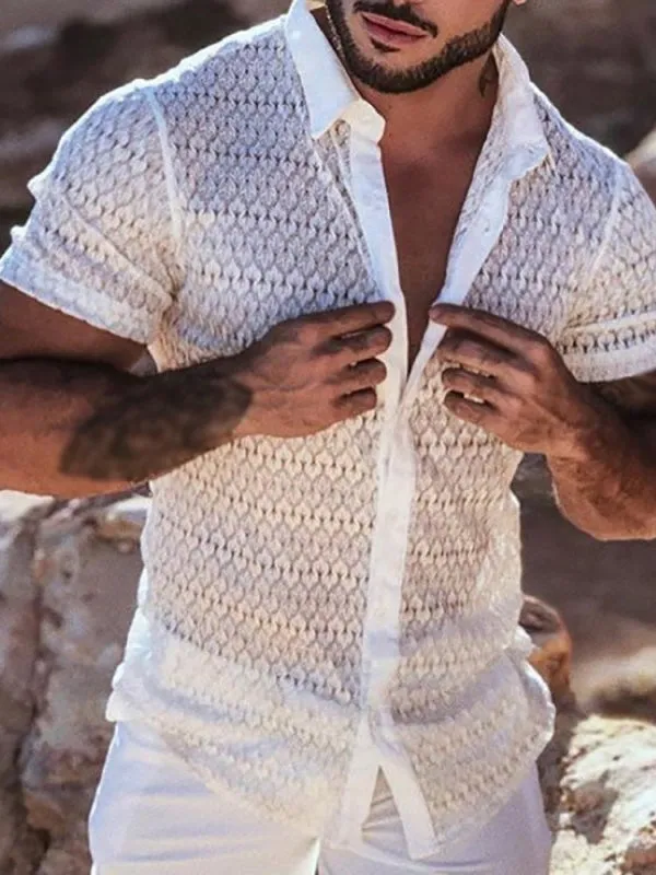 Men's Sexy Lace Short Sleeve Shirts SKUH43089 sold by Incerunmen