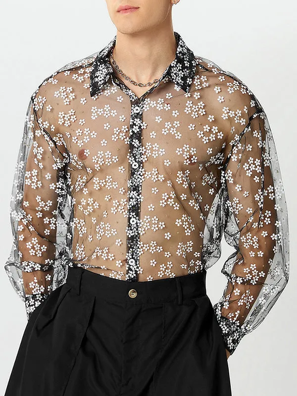 Mens See Through Mesh Floral Shirts SKUF11419 sold by Incerunmen