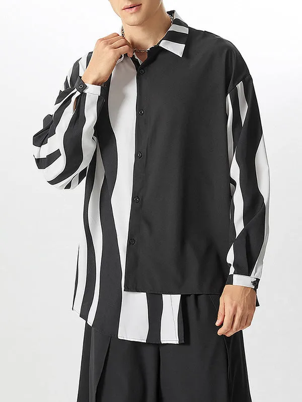 Mens Striped Patchwork Long Sleeve Shirts SKUG63001 sold by Incerunmen