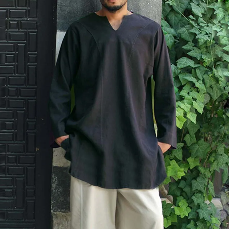 Mens V-Neck Linen Long Sleeve T-Shirts SKUF72896 sold by Incerunmen product image thumbnail 2