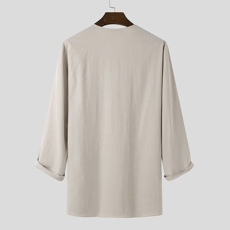Mens V-Neck Linen Long Sleeve T-Shirts SKUF72896 sold by Incerunmen product image thumbnail 5