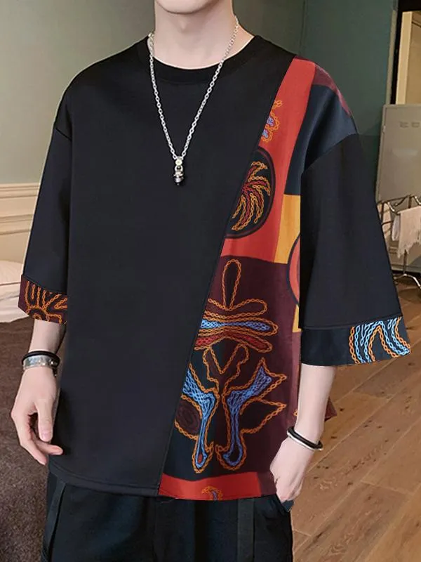 Mens Ethnic Print Patchwork Casual Short Sleeve T-Shirts SKUE66805 sold by Incerunmen