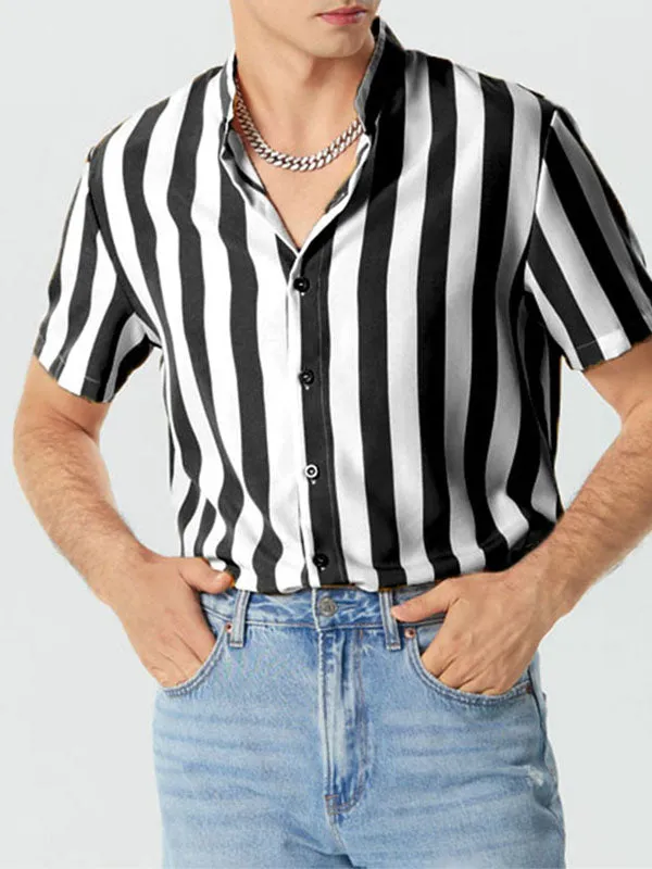 Mens Vintage Stand-up collar Short Sleeve Striped Shirts SKUG77758 sold by Incerunmen product image thumbnail 2