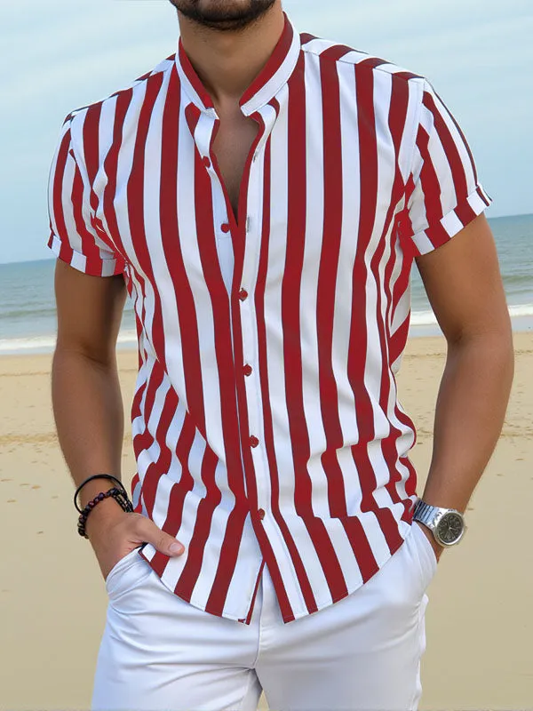 Mens Vintage Stand-up collar Short Sleeve Striped Shirts SKUG77758 sold by Incerunmen product image thumbnail 4