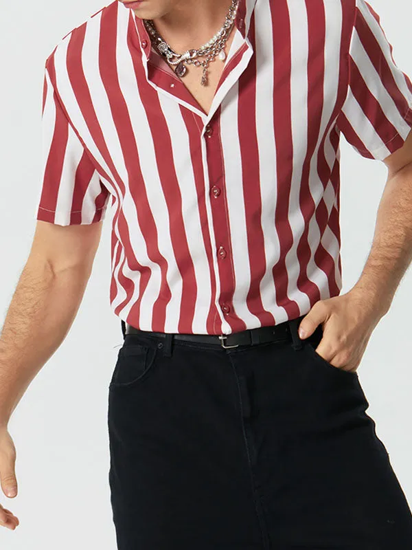 Mens Vintage Stand-up collar Short Sleeve Striped Shirts SKUG77758 sold by Incerunmen product image thumbnail 5