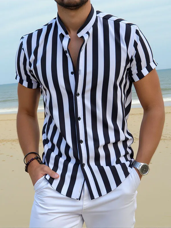 Mens Vintage Stand-up collar Short Sleeve Striped Shirts SKUG77758 sold by Incerunmen