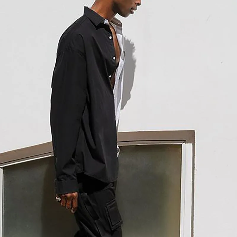 Mens Stand Collar Patchwork Loose Causal Shirts SKUG49059 sold by Incerunmen product image thumbnail 3