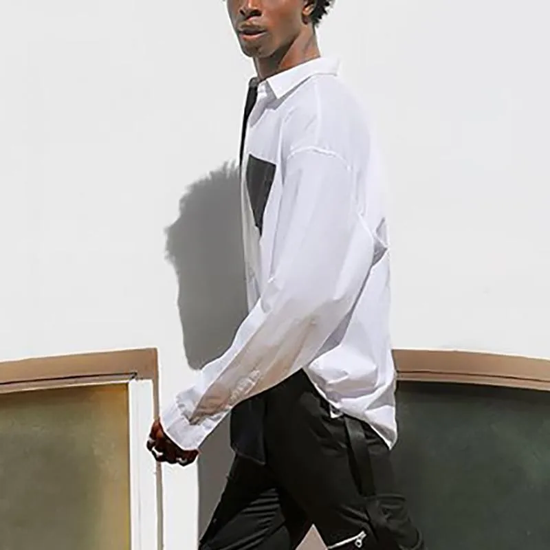 Mens Stand Collar Patchwork Loose Causal Shirts SKUG49059 sold by Incerunmen product image thumbnail 2