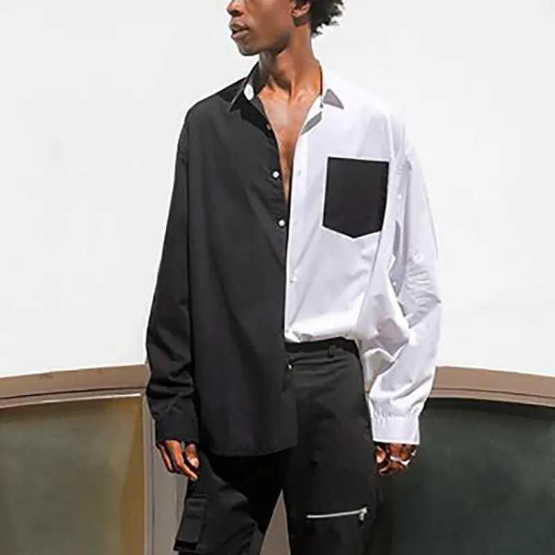 Mens Stand Collar Patchwork Loose Causal Shirts SKUG49059 sold by Incerunmen product image thumbnail 4