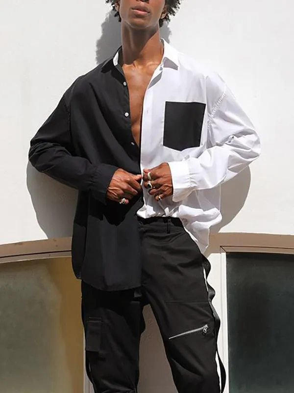 Mens Stand Collar Patchwork Loose Causal Shirts SKUG49059 sold by Incerunmen