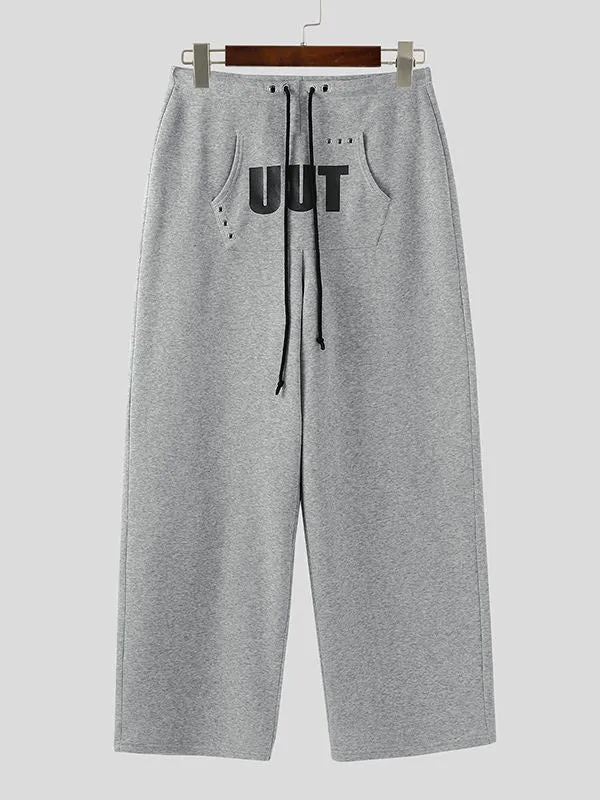 Men's Deconstructed Kangaroo Pocket Letter Print Wide Leg Pant SKUL36402 sold by Incerunmen product image thumbnail 4