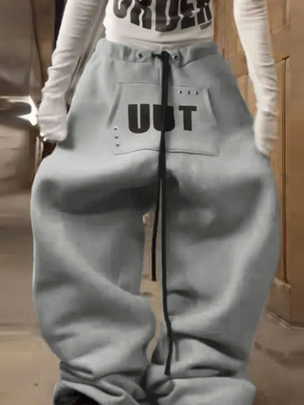 Men's Deconstructed Kangaroo Pocket Letter Print Wide Leg Pant SKUL36402 sold by Incerunmen product image thumbnail 2