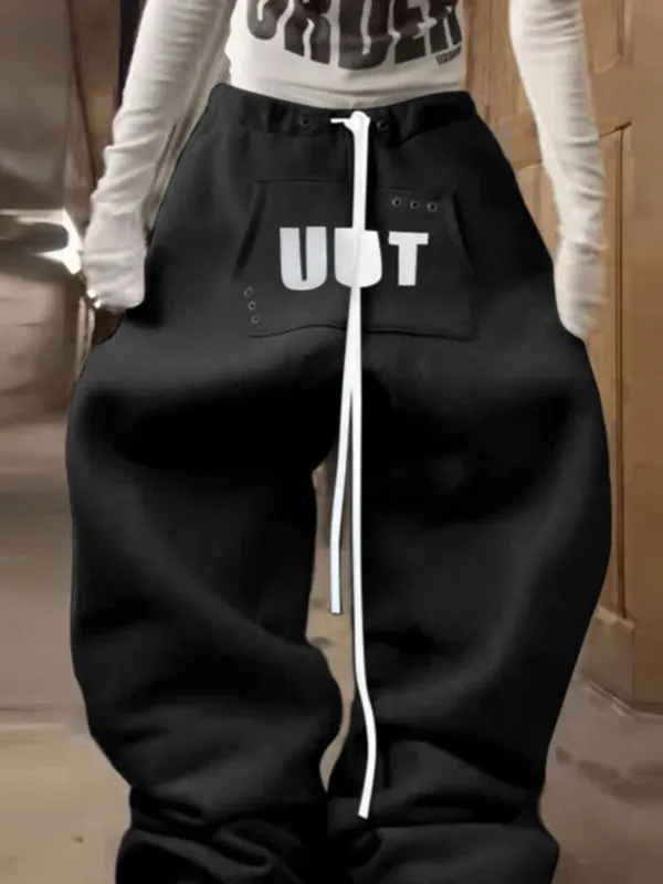 Men's Deconstructed Kangaroo Pocket Letter Print Wide Leg Pant SKUL36402 sold by Incerunmen