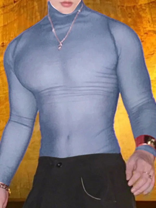Men's Sheer Mesh High Neck Long Sleeve T-Shirt SKUL38059 sold by Incerunmen product image thumbnail 2