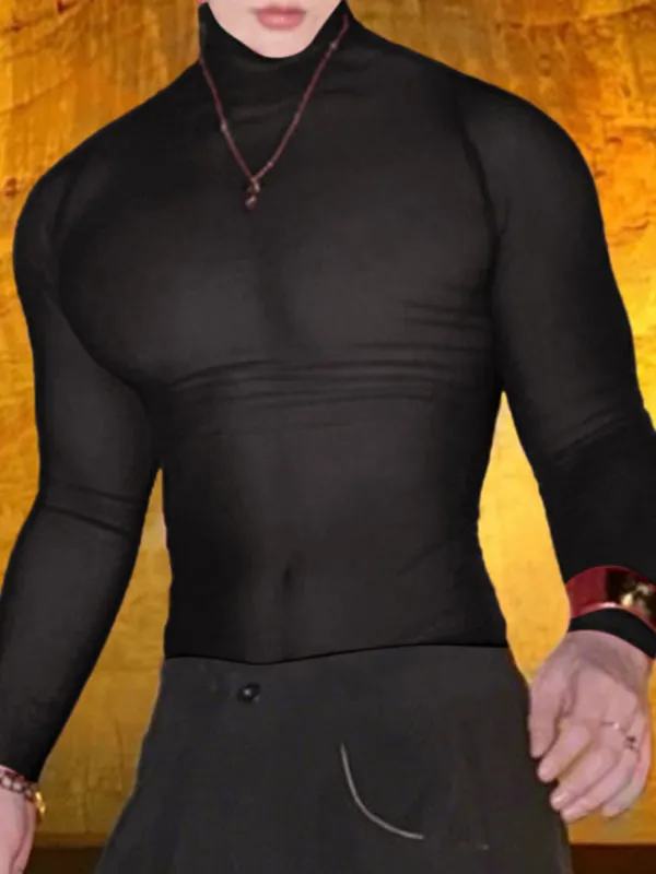 Men's Sheer Mesh High Neck Long Sleeve T-Shirt SKUL38059 sold by Incerunmen