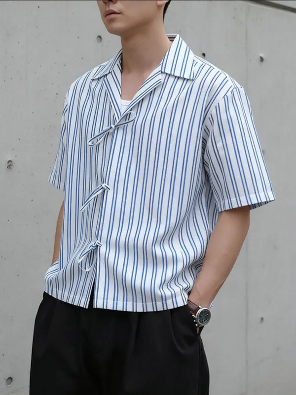 Men's Striped Drawstring Short Sleeve Shirt SKUL38937 sold by Incerunmen product image thumbnail 2
