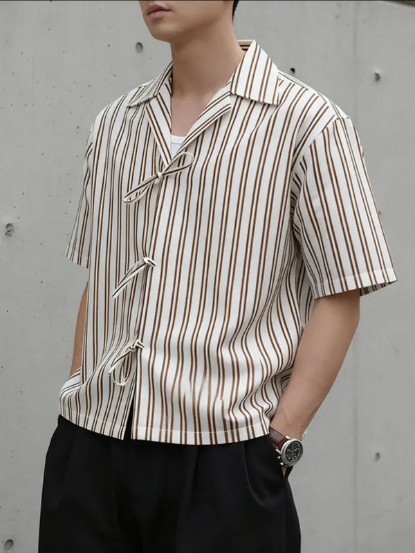 Men's Striped Drawstring Short Sleeve Shirt SKUL38937 sold by Incerunmen product image thumbnail 3