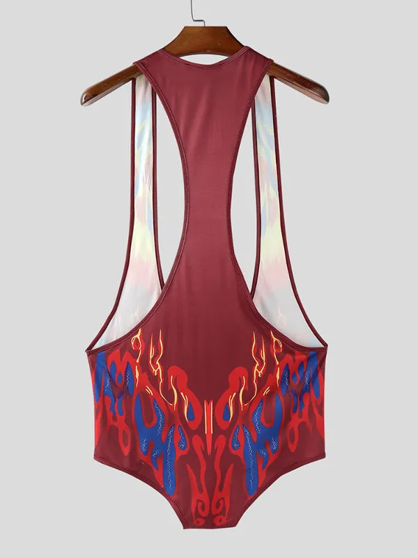 Men's Flame Print Hollow Out Bodysuit SKUL22219 sold by Incerunmen product image thumbnail 3