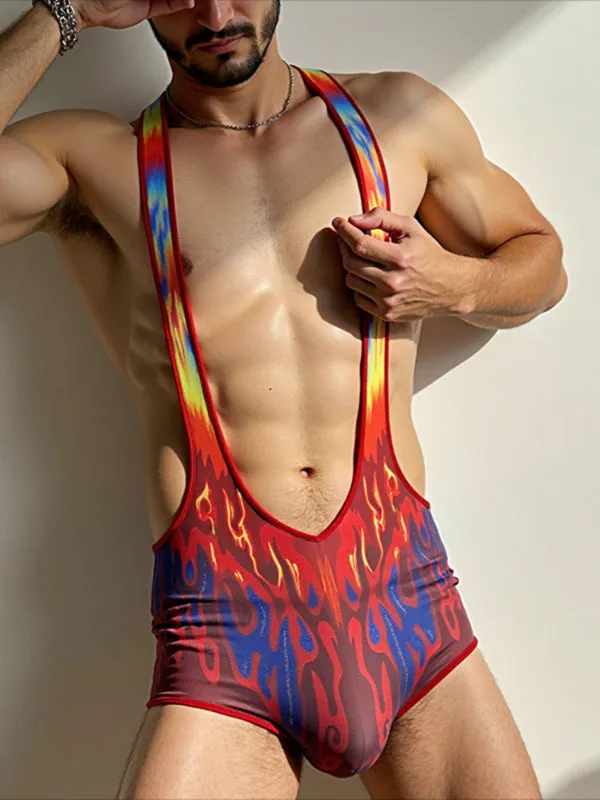 Men's Flame Print Hollow Out Bodysuit SKUL22219 sold by Incerunmen