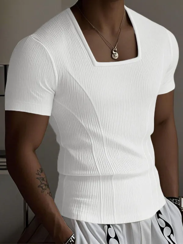 Mens Knit Textured Square Neck Short Sleeve T-Shirt SKUL22725 sold by Incerunmen
