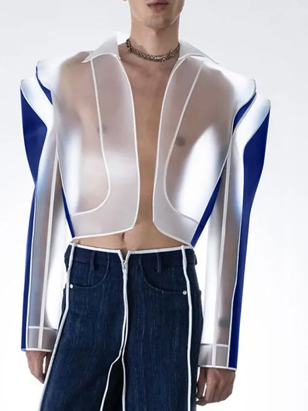 Mens Fashionable Sheer Colorblock Long Sleeve Blazer SKUK93197 sold by Incerunmen