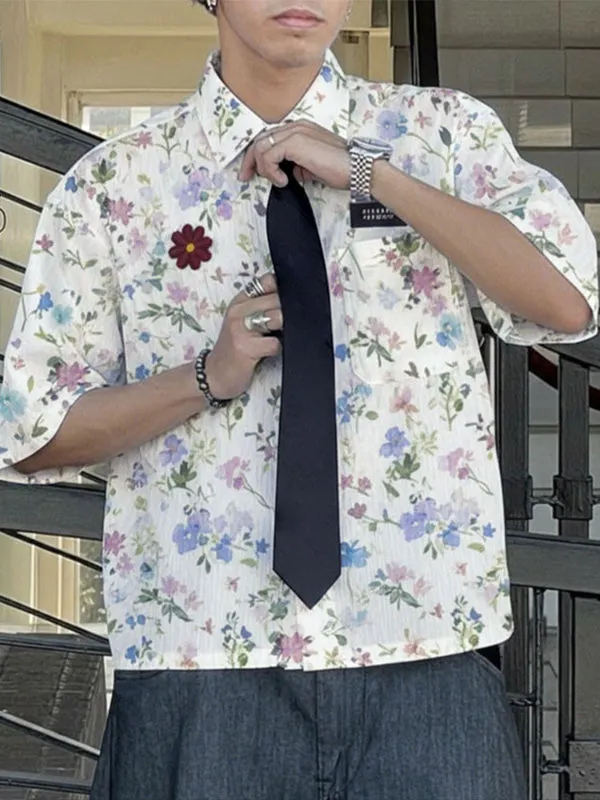 Men's Floral Print Tie Short Sleeve Shirt SKUL36411 sold by Incerunmen product image thumbnail 3
