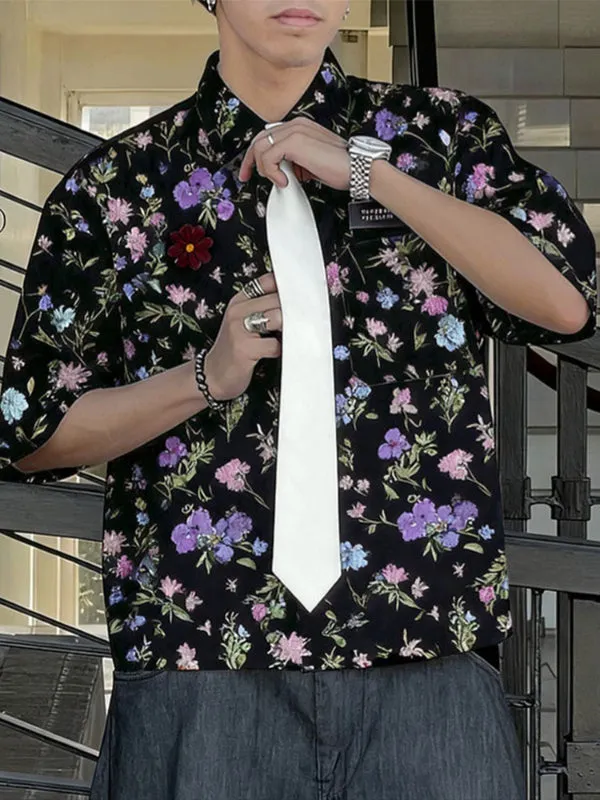 Men's Floral Print Tie Short Sleeve Shirt SKUL36411 sold by Incerunmen product image thumbnail 2