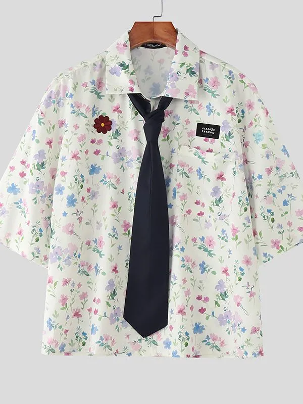 Men's Floral Print Tie Short Sleeve Shirt SKUL36411 sold by Incerunmen product image thumbnail 4
