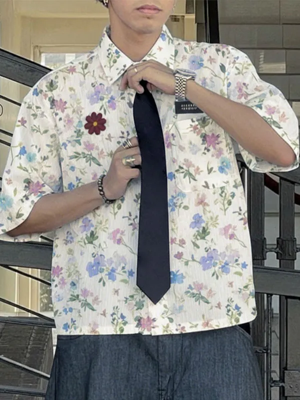 Men's Floral Print Tie Short Sleeve Shirt SKUL36411 sold by Incerunmen