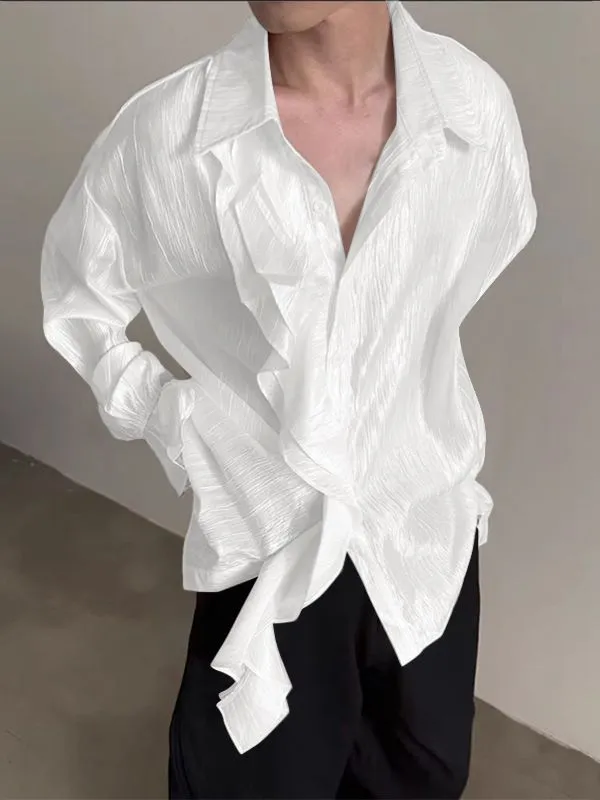 Men's Pleated Textured Ruffle Long Sleeve Shirt SKUL37174 sold by Incerunmen