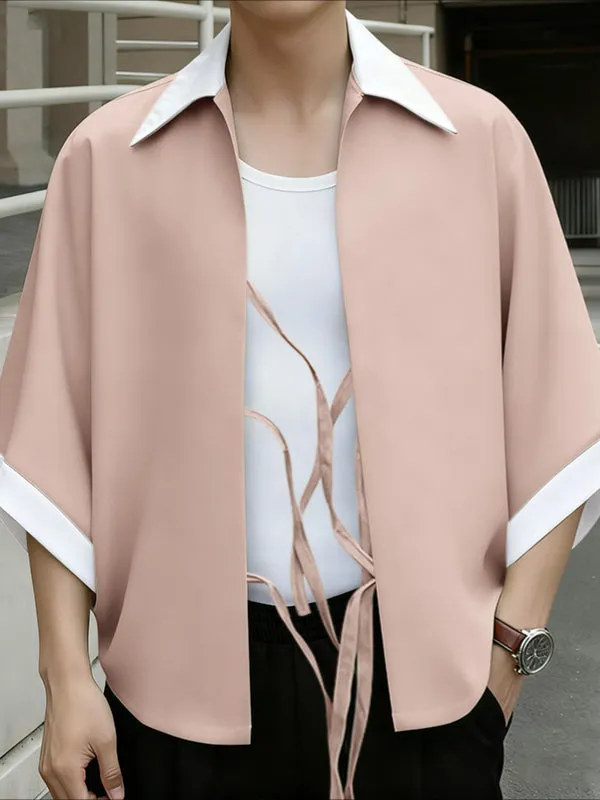 Men's Color Block Drawstring Half Sleeve Cardigan SKUL39360 sold by Incerunmen product image thumbnail 2