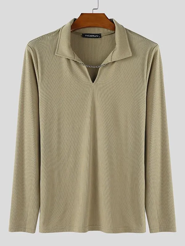 Men's Solid Color Textured Metal Chain Long Sleeve T-Shirt SKUL35274 sold by Incerunmen product image thumbnail 4