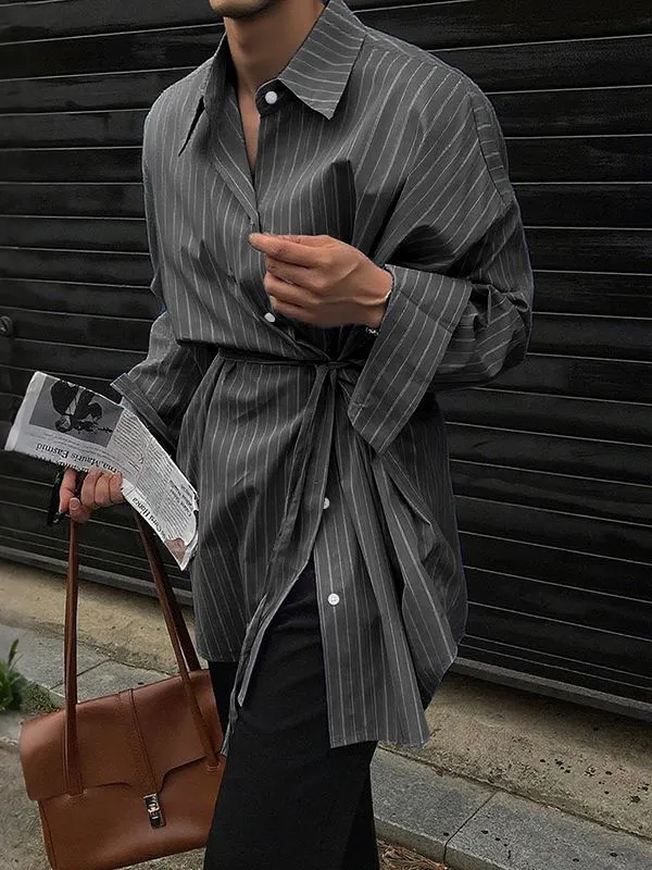 Men's Striped Waist Drawstring Long Sleeve Shirt SKUL32844 sold by Incerunmen