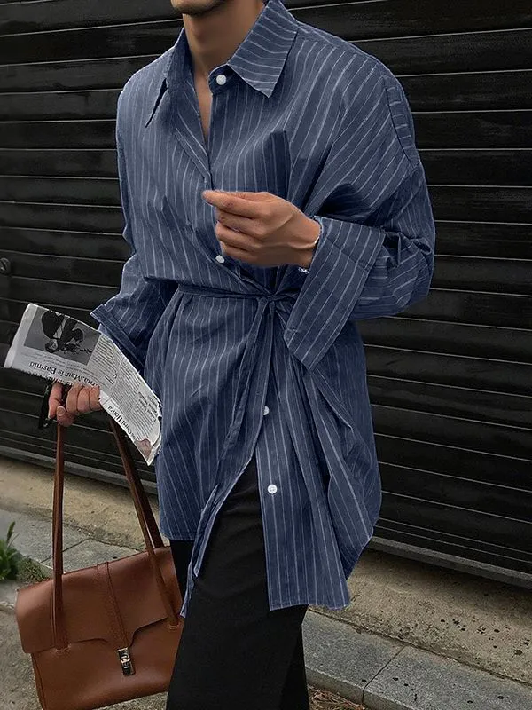 Men's Striped Waist Drawstring Long Sleeve Shirt SKUL32844 sold by Incerunmen product image thumbnail 2