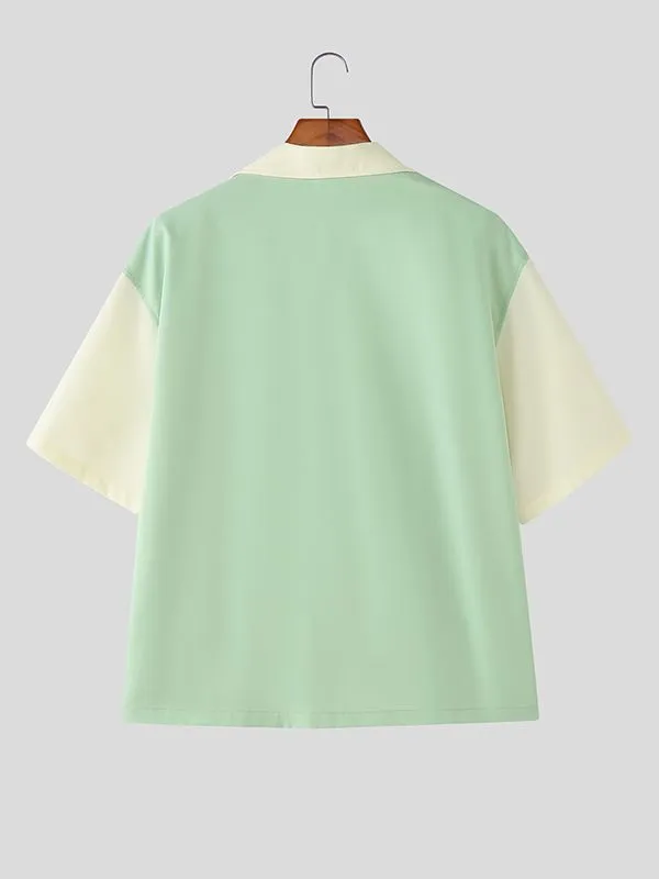 Men's Color Block Drawstring Patchwork Short Sleeve Shirt SKUL39357 sold by Incerunmen product image thumbnail 5