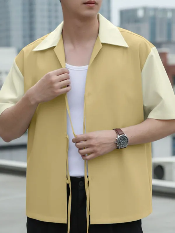 Men's Color Block Drawstring Patchwork Short Sleeve Shirt SKUL39357 sold by Incerunmen