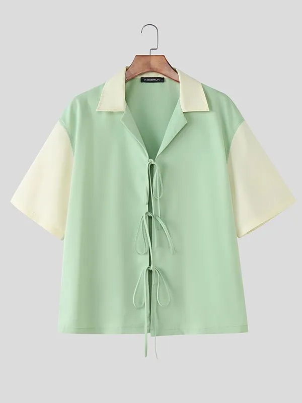 Men's Color Block Drawstring Patchwork Short Sleeve Shirt SKUL39357 sold by Incerunmen product image thumbnail 4