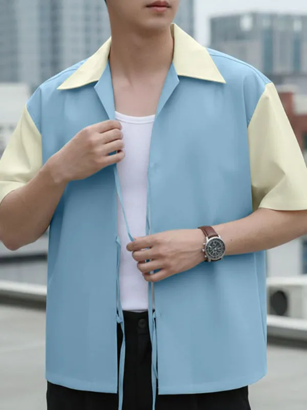 Men's Color Block Drawstring Patchwork Short Sleeve Shirt SKUL39357 sold by Incerunmen product image thumbnail 2