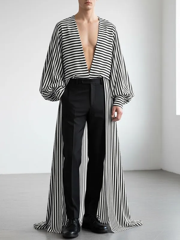 Men's Striped Asymmetrical Placket Long Sleeve Cardigan SKUL40324 sold by Incerunmen