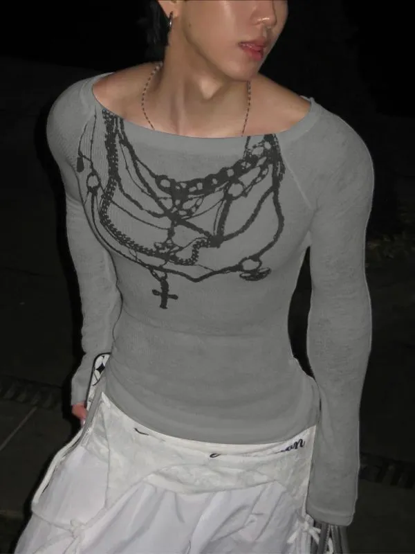 Men's Chain Print Long Sleeve T-Shirt SKUL35055 sold by Incerunmen product image thumbnail 2