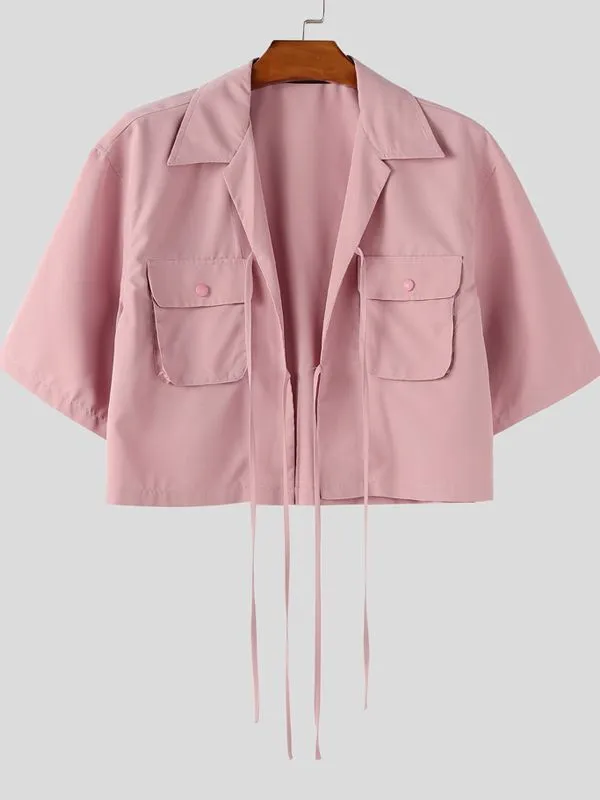 Men's Drawstring Patch Pocket Short Sleeve Shirt SKUL39361 sold by Incerunmen product image thumbnail 4