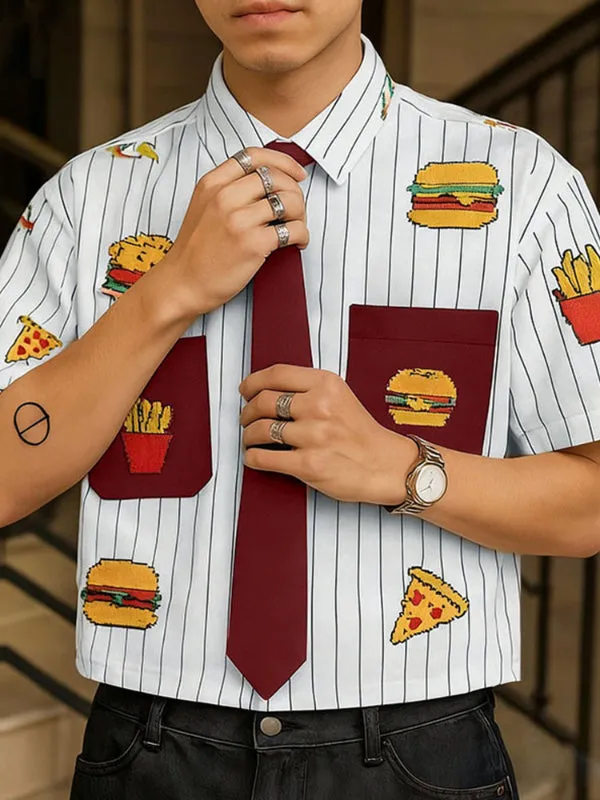 Men's Fun Print Color Block Striped Short Sleeve Shirt SKUL35037 sold by Incerunmen